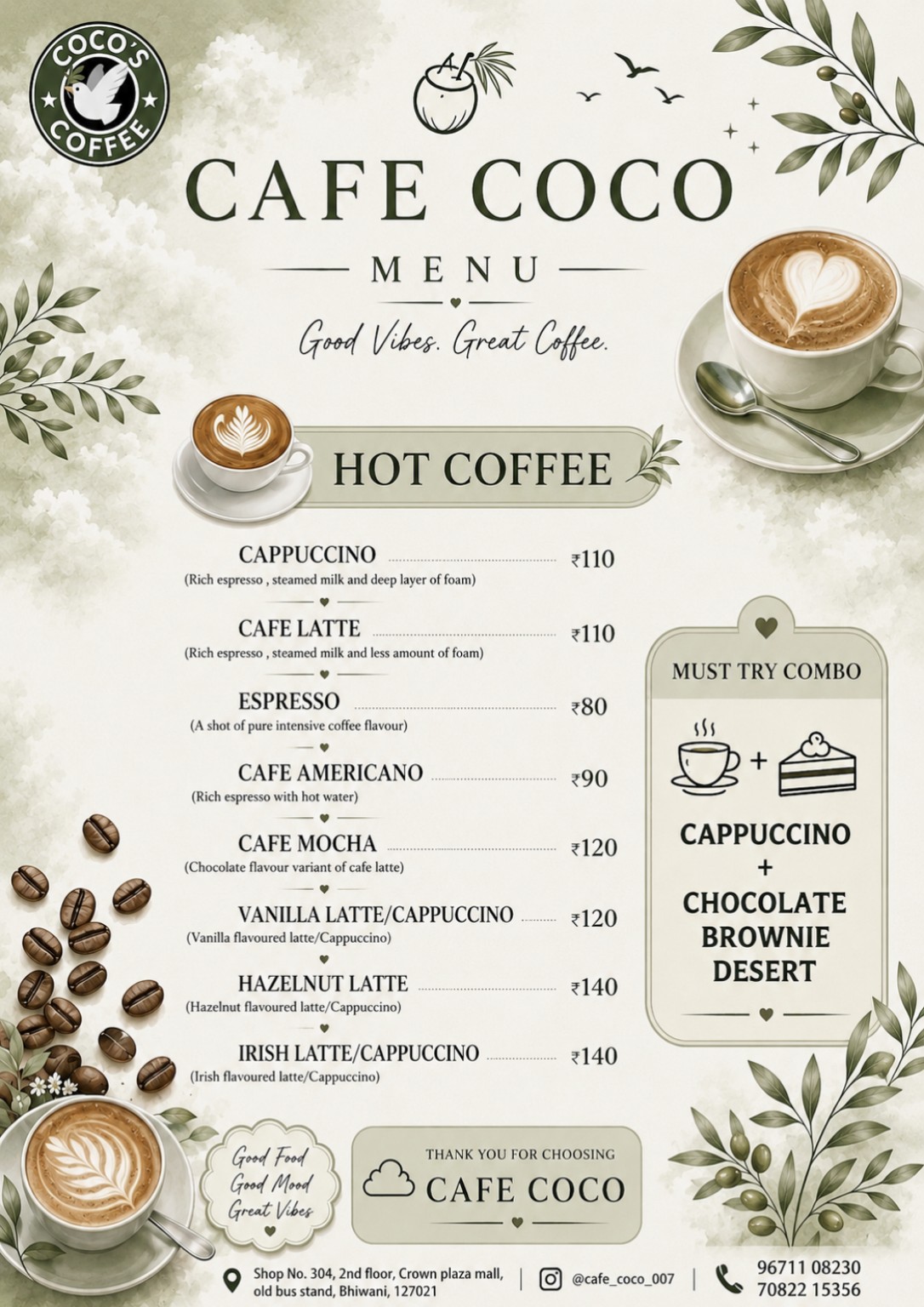 Cafe Coco Hot Coffee Menu