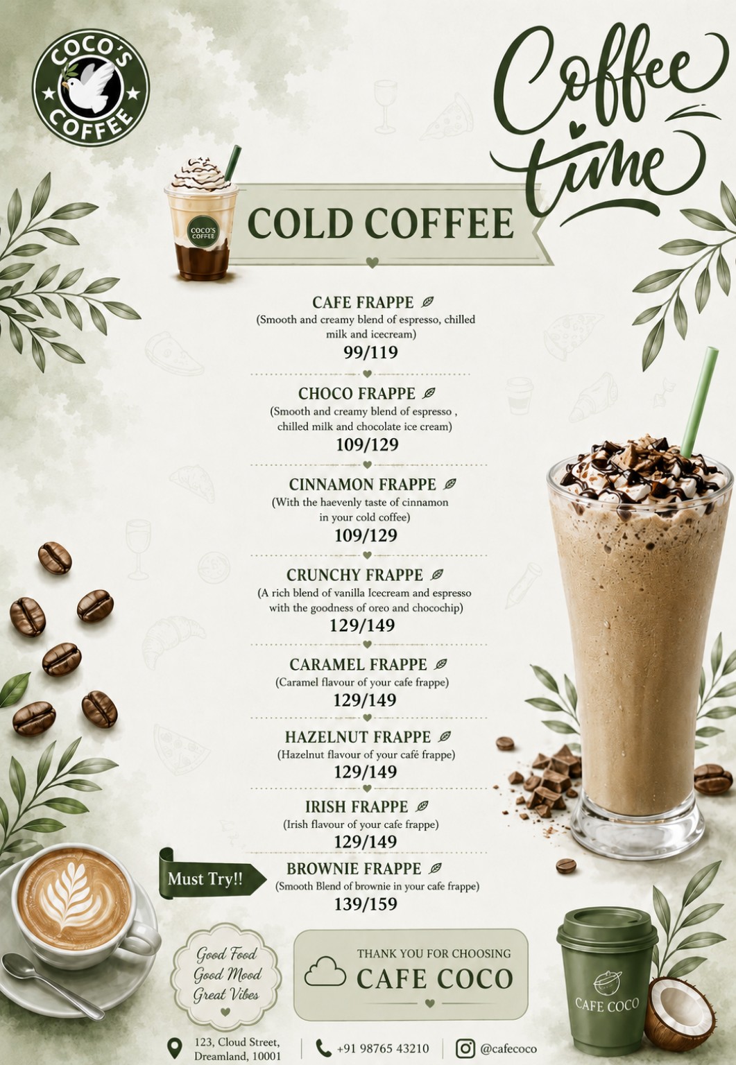 Cafe Coco Cold Coffee Menu