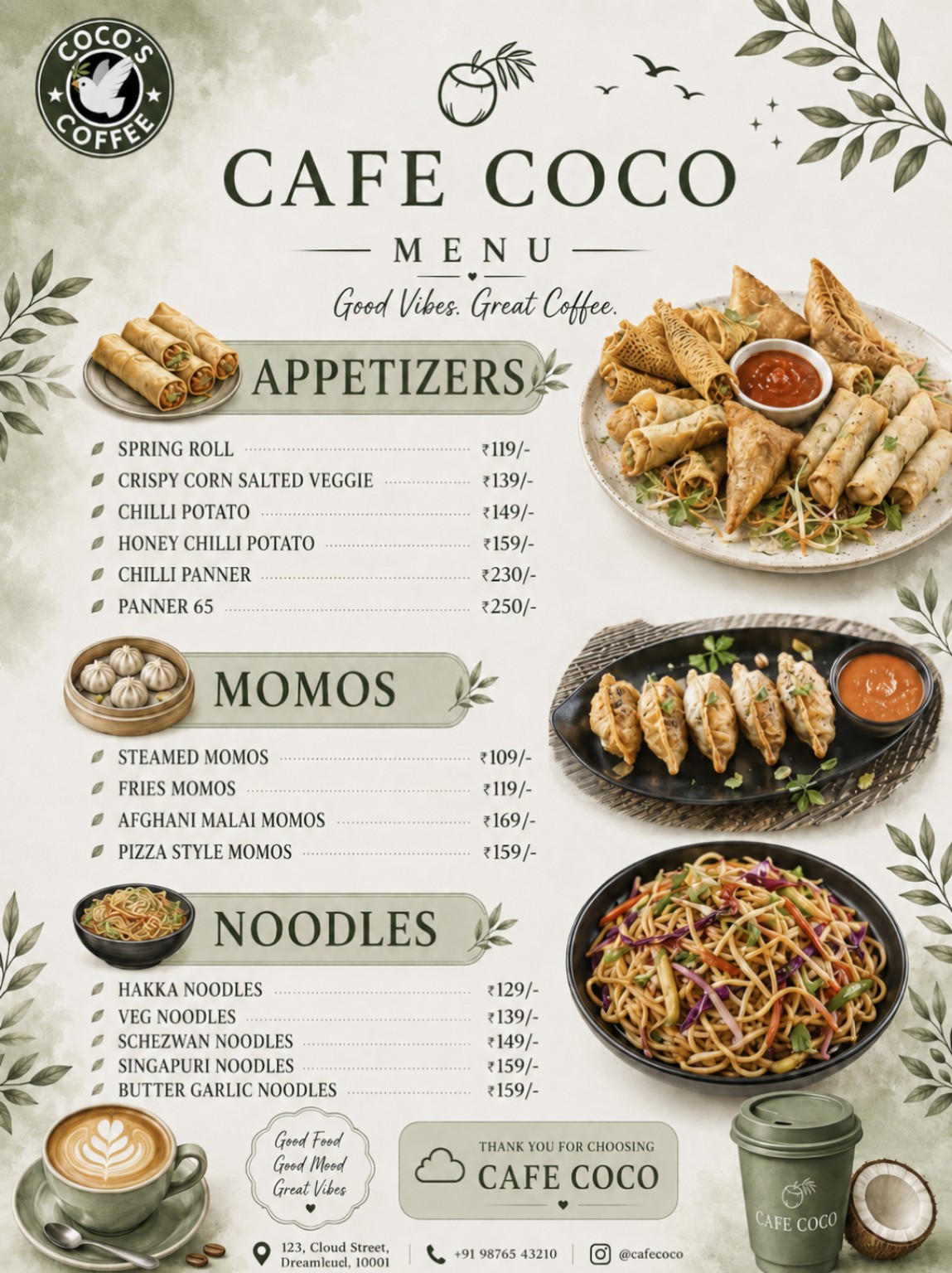 Cafe Coco Appetizers Momos Noodles Menu