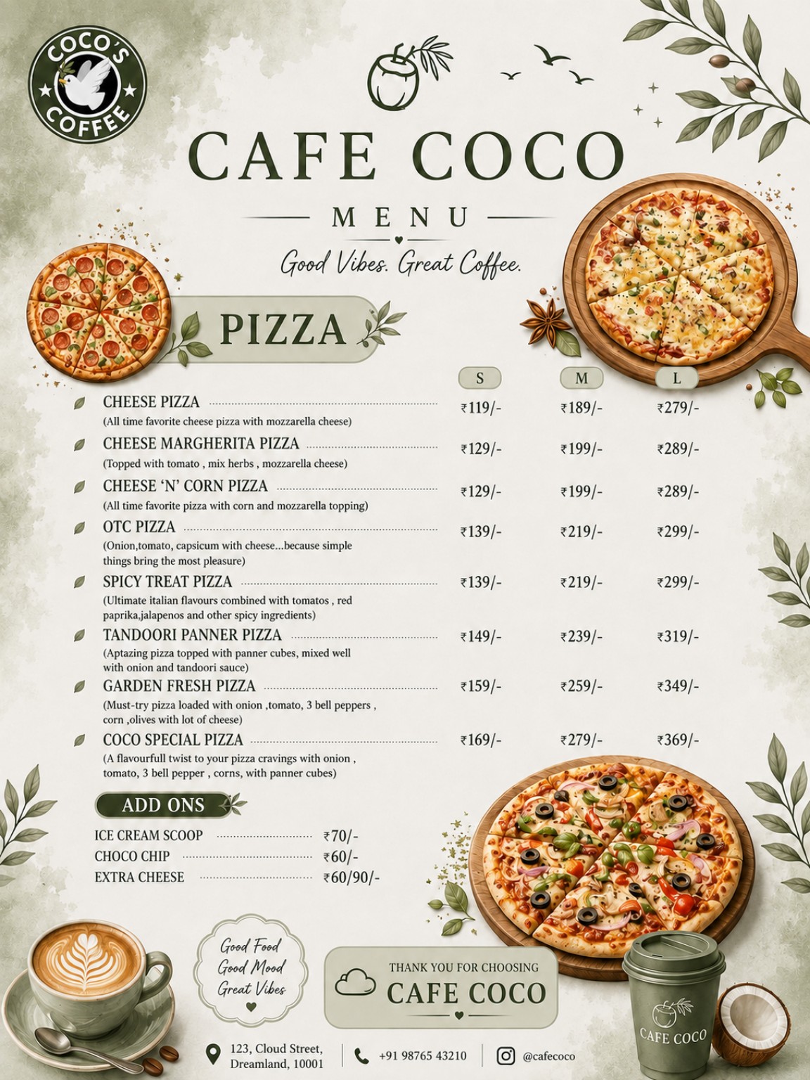 Cafe Coco Pizza Menu